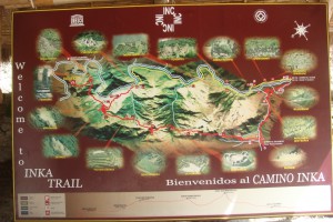 The map of the Inca Trail to Machu Picchu. 